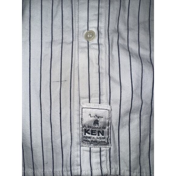 A Product of Ken Vertical Stripe Double Pocket Button Up Shirt White Blue Large - Picture 2 of 4